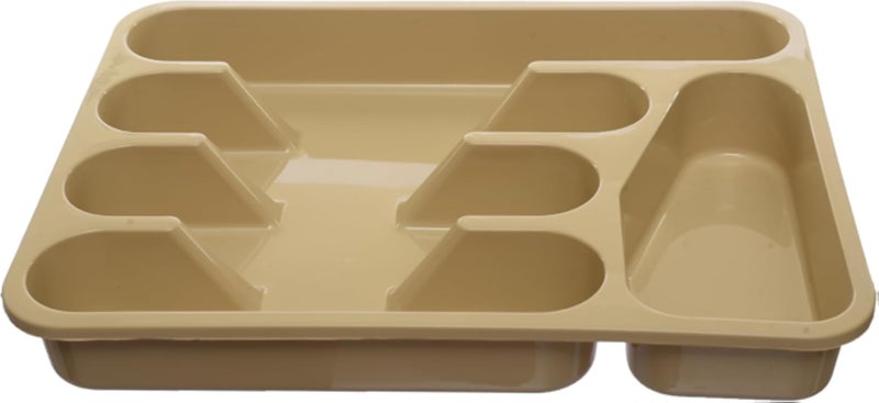 Al-Hazaz Plastic Farah Cutlery Organizer Tray Premium Drawer Insert Divider for Spoons, Forks & Knives Kitchen Storage - Beige